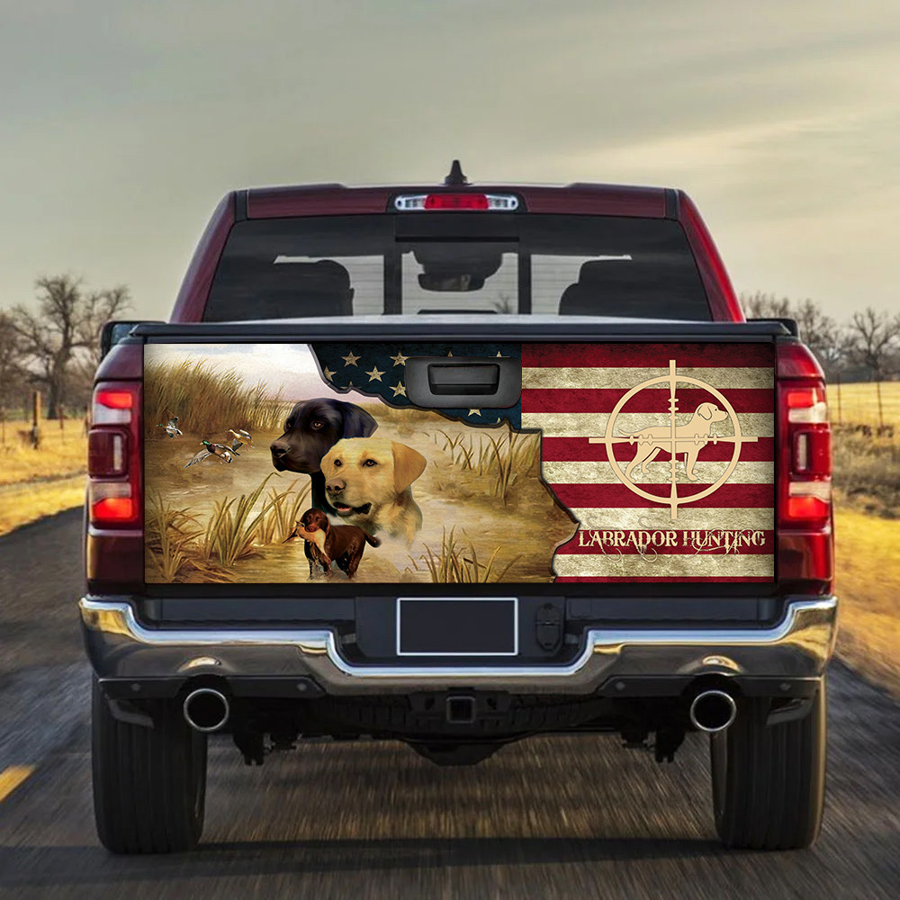 Labrador Hunting America Flag Tailgate Decal Car Back Sticker
