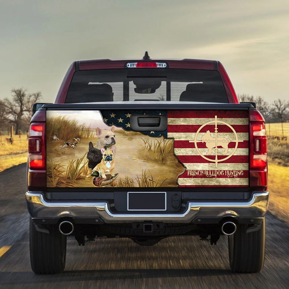 French Bulldog Hunting America Flag Tailgate Decal Car Back Sticker
