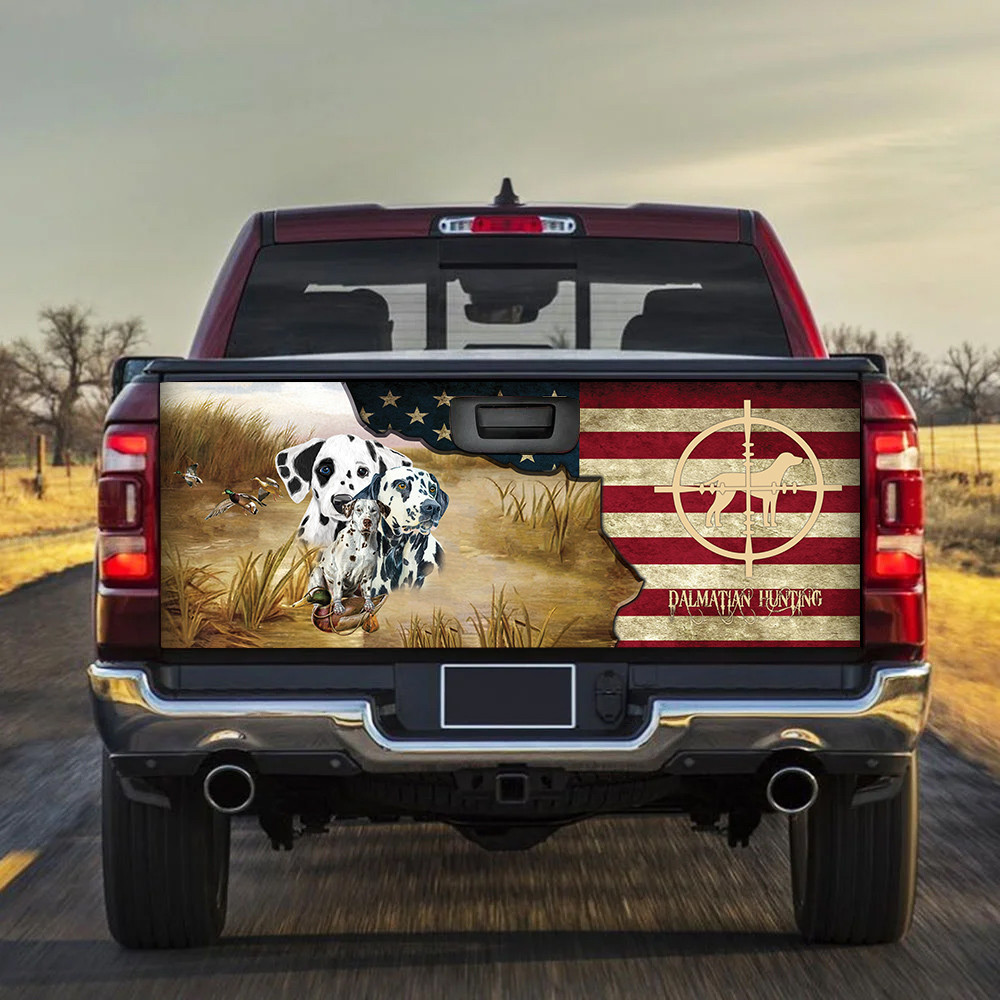 Dalmatian Hunting America Flag Tailgate Decal Car Back Sticker