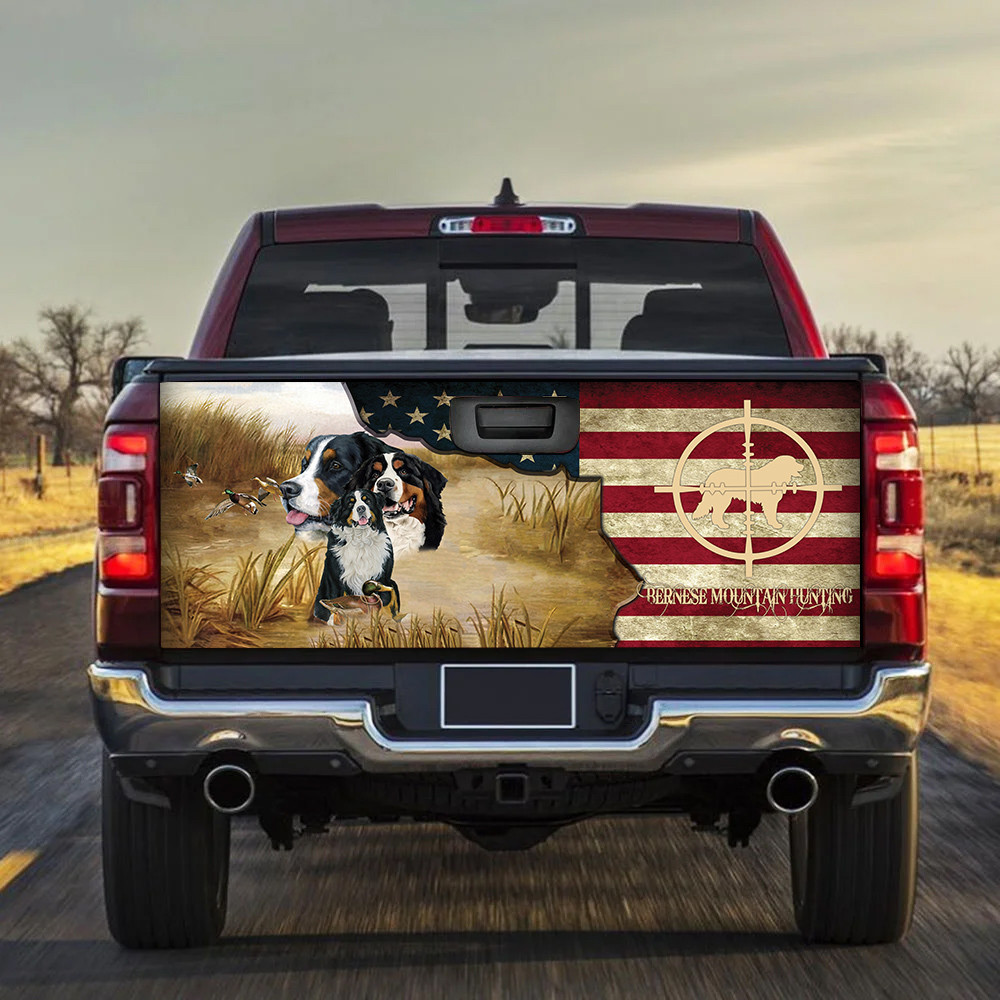 Bernese Mountain Hunting America Flag Tailgate Decal Car Back Sticker