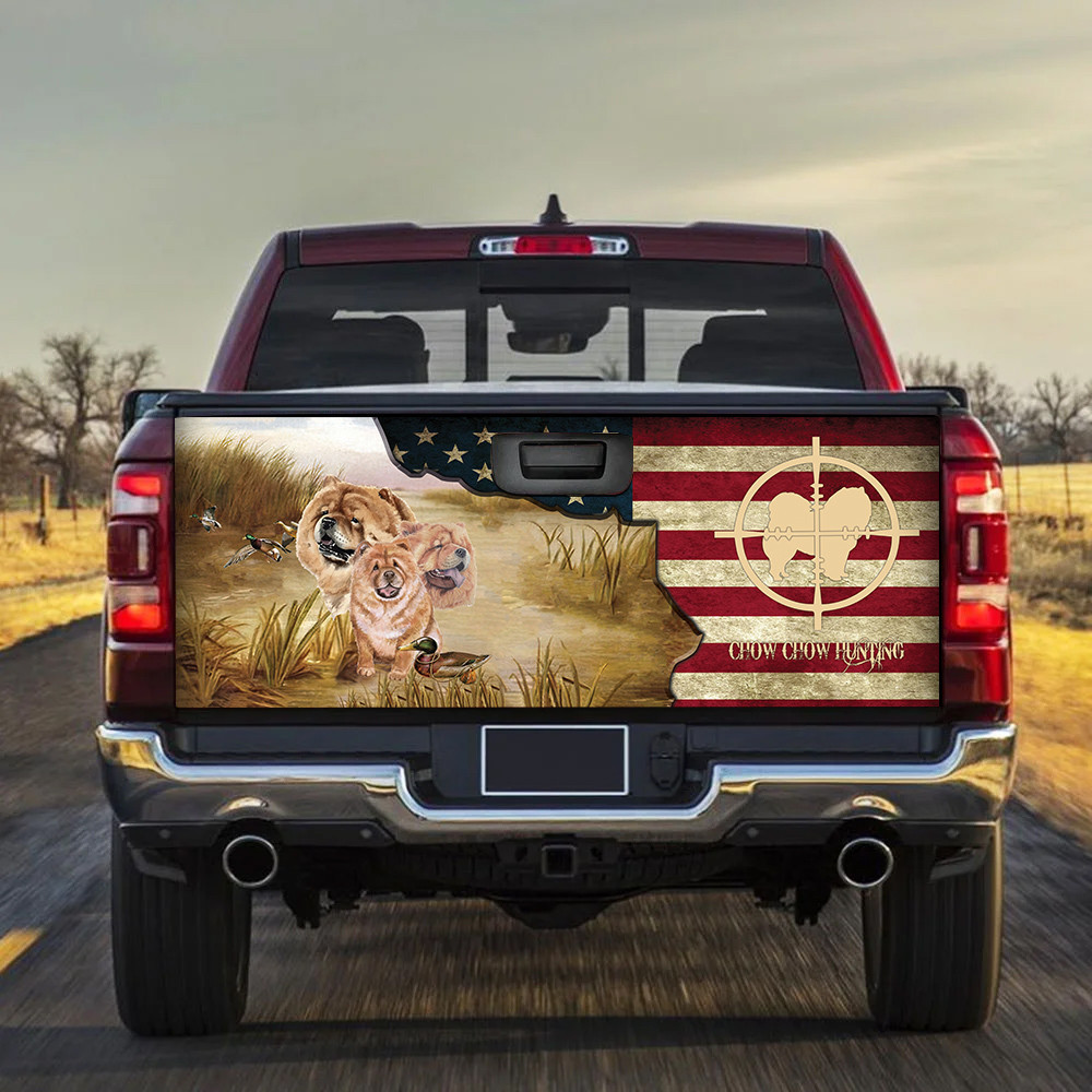 Chow Chow Hunting America Flag Tailgate Decal Car Back Sticker