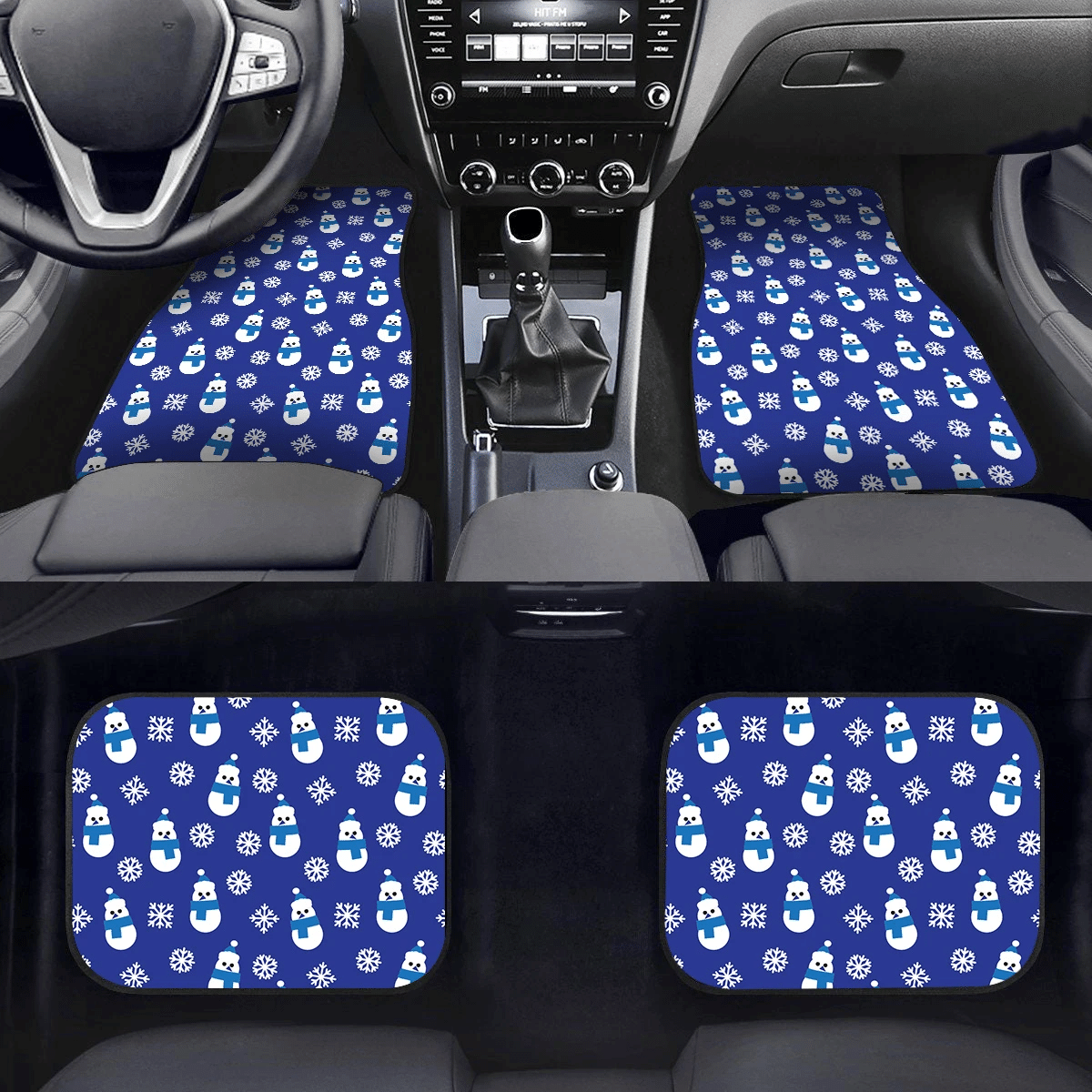 Blue And White Chistmas Pattern With Snowman And Snowflakes Car Mats Car Floor Mats