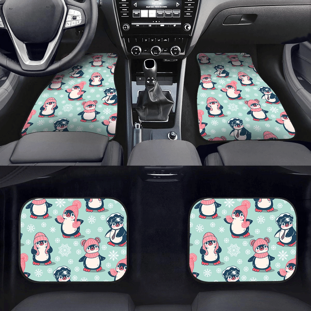 Christmas With Cute Penguins And Red Hat Car Mats Car Floor Mats