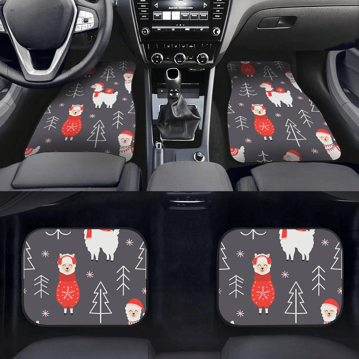 Lovely Llamas In Christmas Clothes Outline Pine Trees Car Mats Car Floor Mats