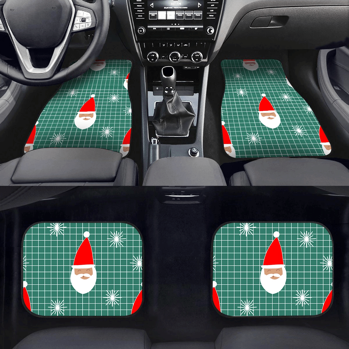 Christmas Santa Claus With Red Hat And Snowflakes Car Mats Car Floor Mats