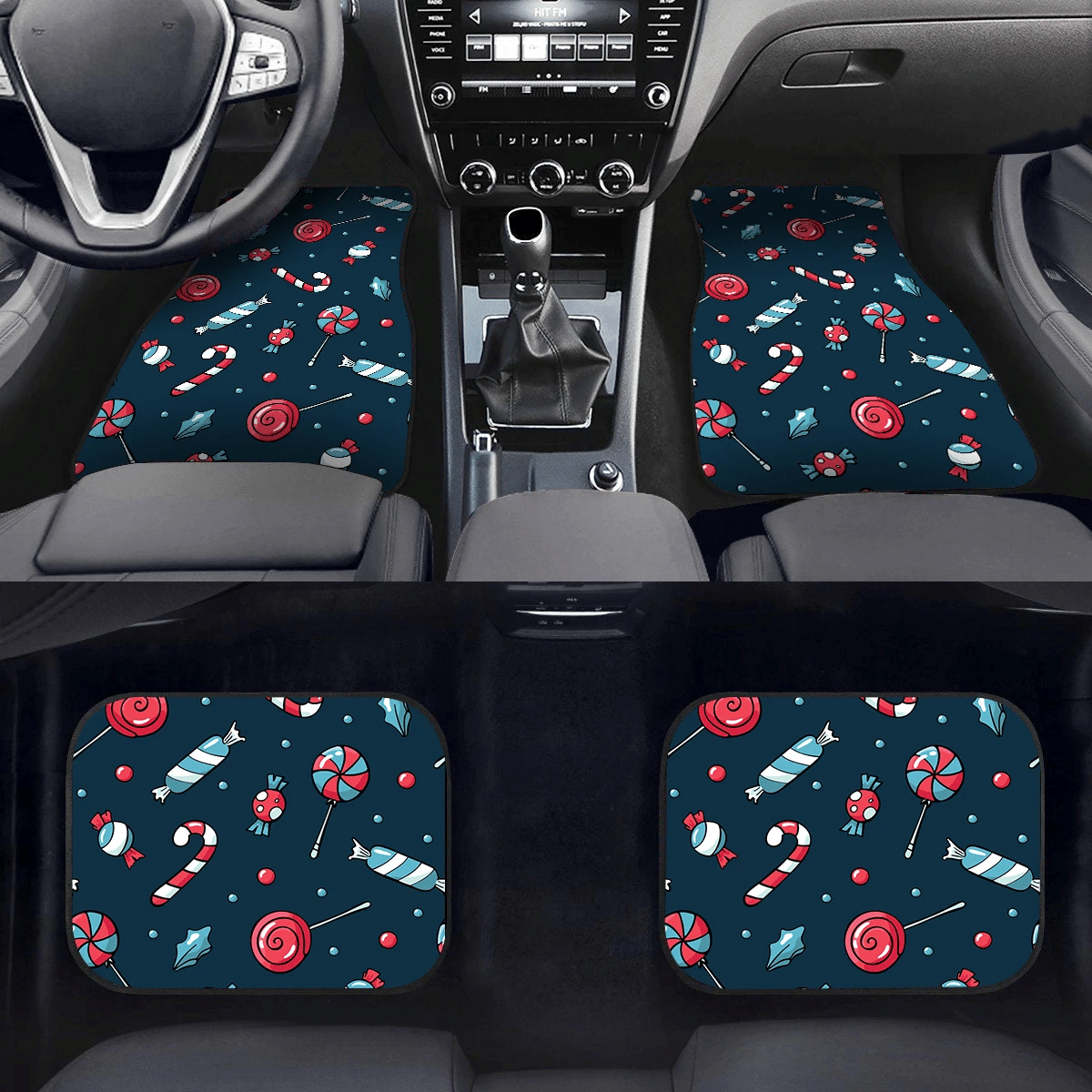Blue And Red Cute Candy Cane And Snowball Car Mats Car Floor Mats