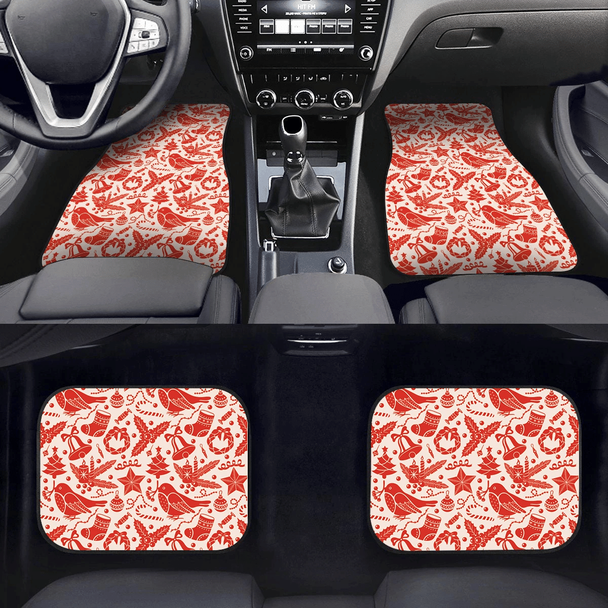 Red Christmas With Bell Candy And Bird Car Mats Car Floor Mats
