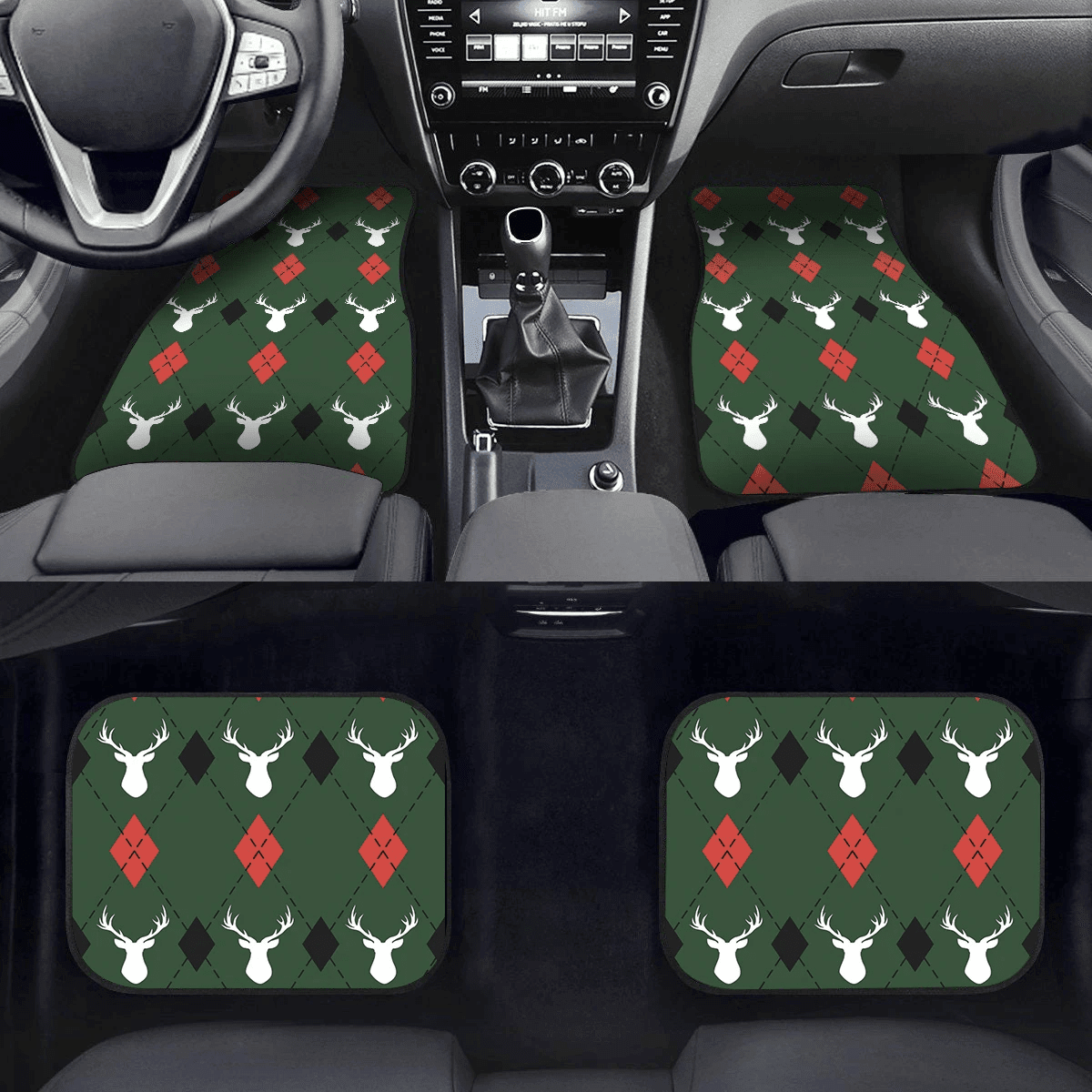 Christmas Argyle With Deers On Green Car Mats Car Floor Mats