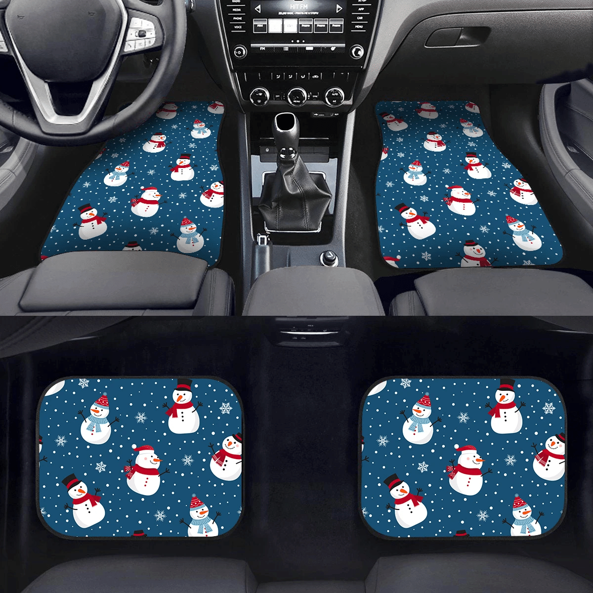 Christmas Snowman On Blue Background Car Mats Car Floor Mats