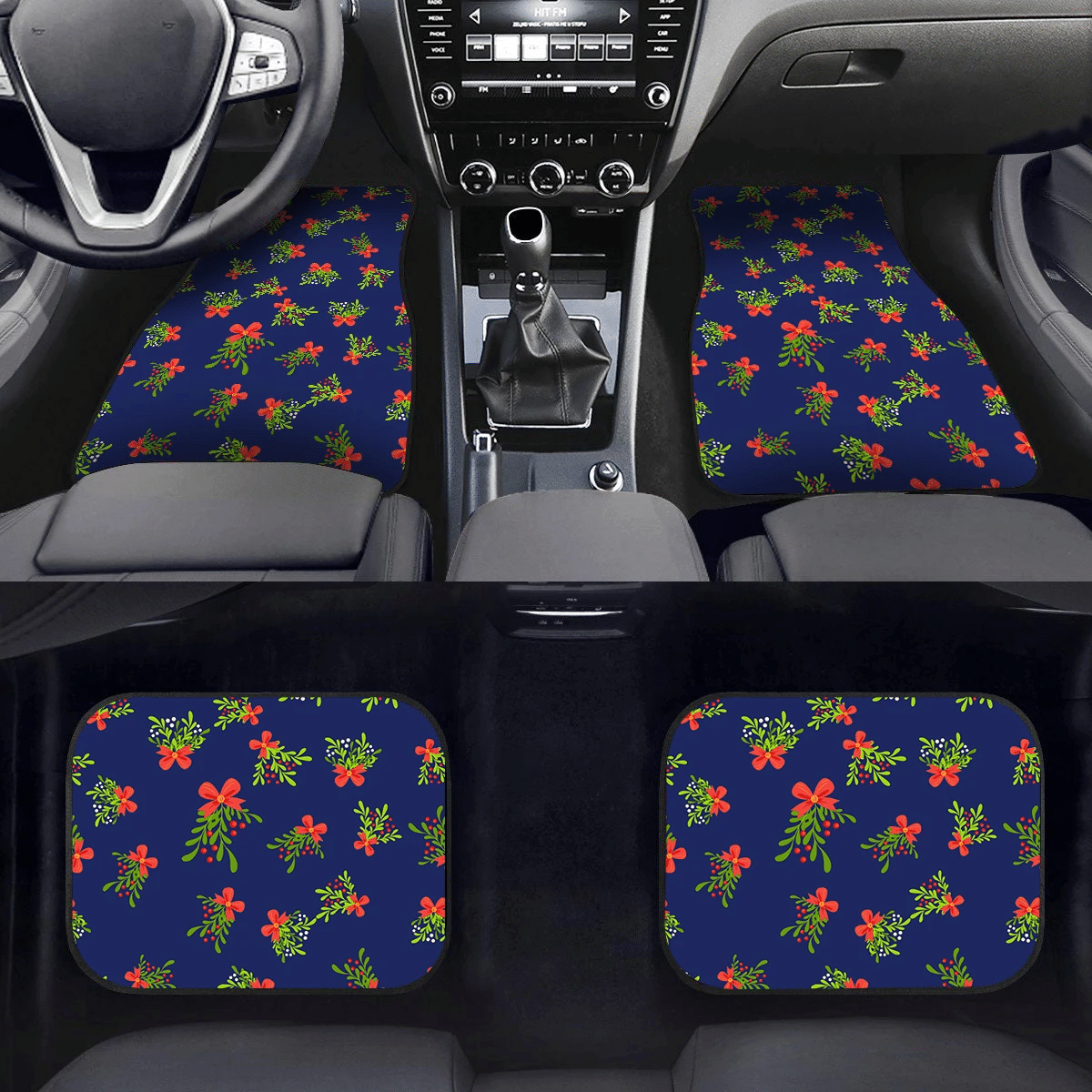 Berries Mistletoe Tied With Red Bows Patern Car Mats Car Floor Mats