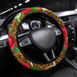 Abstract Hibiscus Flowers With Tribal Background Printed Car Steering Wheel Cover
