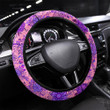 Blooming Colorful Flowers Seamless Pattern Purple Printed Car Steering Wheel Cover