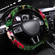 Tropical Hibiscus Flower With Tapa Tribal Tattoo Printed Car Steering Wheel Cover