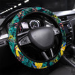 Tropical Pattern With Dragonfly Printed Car Steering Wheel Cover