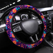 Colorful Abstract Wildflowers Orange Color Printed Car Steering Wheel Cover