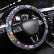 Seamless Pattern With Flowers And Leaves Image Printed Car Steering Wheel Cover