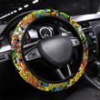 Ethnic Seamless Pattern With Yellow Buta Motifs Printed Car Steering Wheel Cover