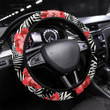 Tropical Pattern On Black Printed Car Steering Wheel Cover