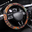 Tropical Leaves Hibiscus And Birds Patchwork Printed Car Steering Wheel Cover