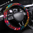 Seamless Pattern With Botanical Ethnic Ornaments Printed Car Steering Wheel Cover