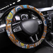 Abstract Curve Shape Background With Doodle Printed Car Steering Wheel Cover