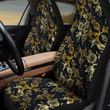 Gold Line Tropical Flower And Buds Black Theme All Over Print Car Seat Cover