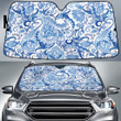 Blue Tone Tropical Flower And Leaves White Theme Car Sun Shades Cover Auto Windshield