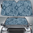White Stylized Scary Skull Big Pattern Blue Theme Car Sun Shades Cover Auto Windshield