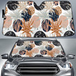 Tone Of Brown Fan Palm Leaves White Theme Car Sun Shades Cover Auto Windshield
