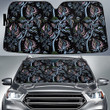 Blue And Pink Line Tropical Flower Tree Plant Black Theme Car Sun Shades Cover Auto Windshield