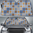 Blue Floor Tile Monogram Vintage Retro Style Car Sun Shades Cover Auto Windshield