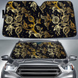 Gold Line Tropical Flower And Buds Black Theme Car Sun Shades Cover Auto Windshield
