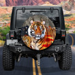 Vintage Great Tiger In Forest Hand Drawn American Flag Pattern Printed Car Spare Tire Cover