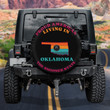 Proud American Living In Oklahoma American Flag Black Theme Printed Car Spare Tire Cover