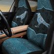 Light Blue Raven On Floral And Circle Pattern Blue Background Car Seat Covers