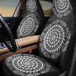 Fish Drawing Ornaments Around Circle Swirl On Black Background Car Seat Covers