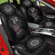 Owl Colorful Paisley Pattern In Black And White Background Car Seat Covers