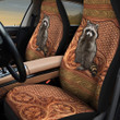 Racoon Flower Leather Carving Pattern Car Seat Cover