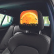 Jack O Lantern Silhouette Giant Yellow Moon Halloween Car Headrest Covers Set Of 2