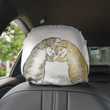 Cute Cats Wrestling Art White Car Headrest Covers Set Of 2