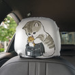 Cat Puts Hamster In The Bag Art White Car Headrest Covers Set Of 2