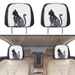 Flowers Blooming In Cat Silhouette Art White Car Headrest Covers Set Of 2