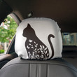 Flowers Blooming In Cat Silhouette Art White Car Headrest Covers Set Of 2