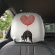Cat Flying By Heart Balloon Art White Car Headrest Covers Set Of 2