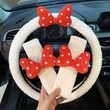 Black And White Cute Dot Bow Universal Car Steering Wheel Cover Set