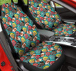 Football And Helmet Pattern In Green Background Car Seat Cover