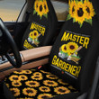 Master Gardener And Sunflowers In Black Background Car Seat Cover