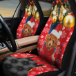 Toy Poodle With Bauble Ornaments In Red Background Car Seat Cover
