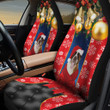 Bernardiner With Bauble Ornaments In Red Background Car Seat Cover