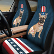 French Bulldog With Stripes And Stars Pattern In Navy Blue Background Car Seat Cover